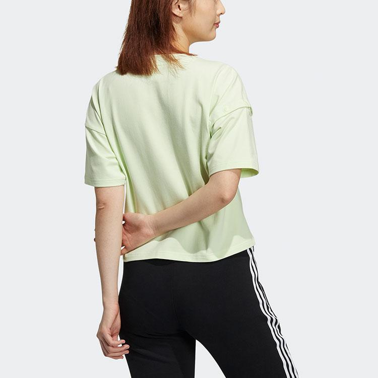 adidas Оригинальные укороченные топы женские светло-розовый зеленый с круглым вырезом умеренные H39036