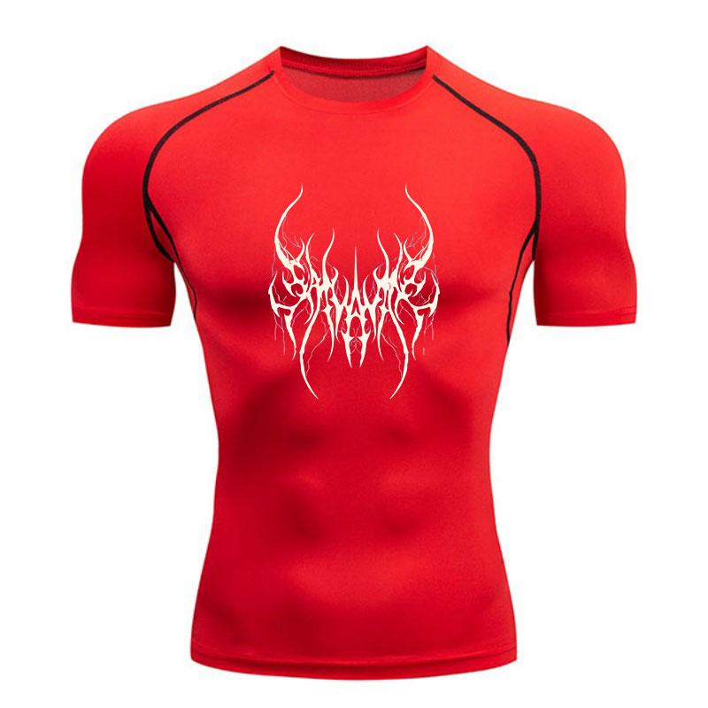 Men's Compression Athletic Workout T-Shirt, Breathable Quick Dry Sport Tee with Stylish Abstract Tribal Print for Gym Running Training Activewear