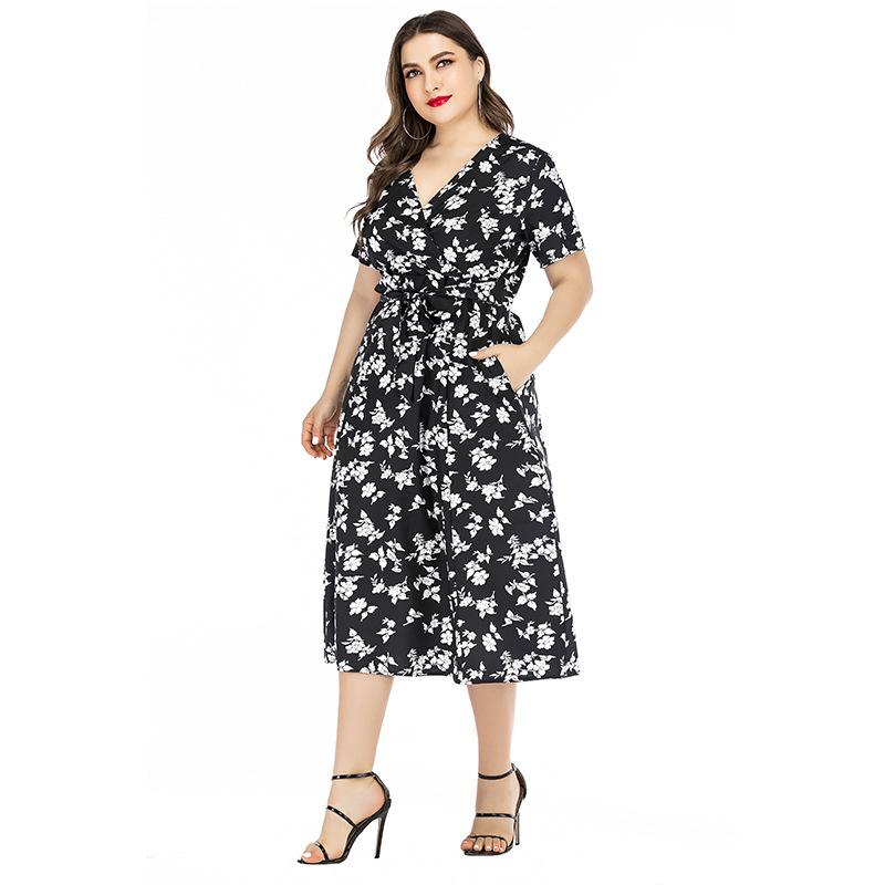 Plus Size Women's Summer New Simple V Neck Skirt Dress