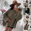 Women Oversized Sweater Coat Round Neck Lantern Long Sleeve Single Breasted Knitting Outerwear Casual Loose Fit Knitwear