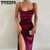 Бархатное платье без рукавов с отложным воротником, сексуальное платье макси с разрезом, вечерняя женская элегантная уличная одежда, платья Y2K