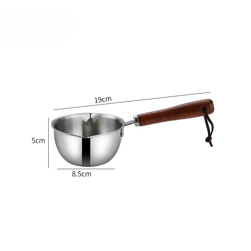Мини-сковорода из нержавеющей стали, кастрюля для горячего масла с деревянной ручкой, маленькая сковорода для кипящего масла, кастрюля для плавления кухонная утварь
