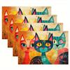 Three Colorful Cats Oil Painting Heat Resistant Washable Table Placemats Kitchen Dining Decor 4 Piece Set