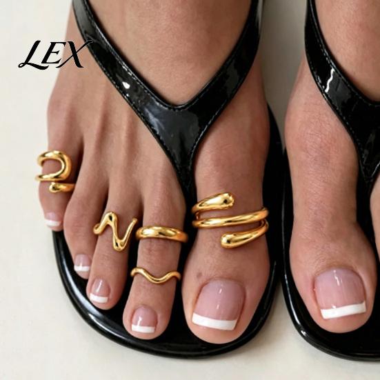 Foot Ring Set 5Pcs Irregular Toe Set, Non Tarnish Golden Plated Alloy Summer Band, Adjustable Open Jewelry for Women Stackable Accessories