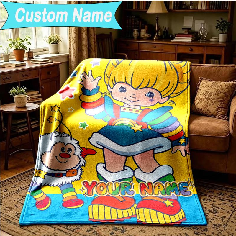 1PC Custom Name Blanket Rainbow Adventure Flannel blankets Patterns Throw Blanket All-Season Soft Gift for Couch, Bed, Camping, Birthday gifts
