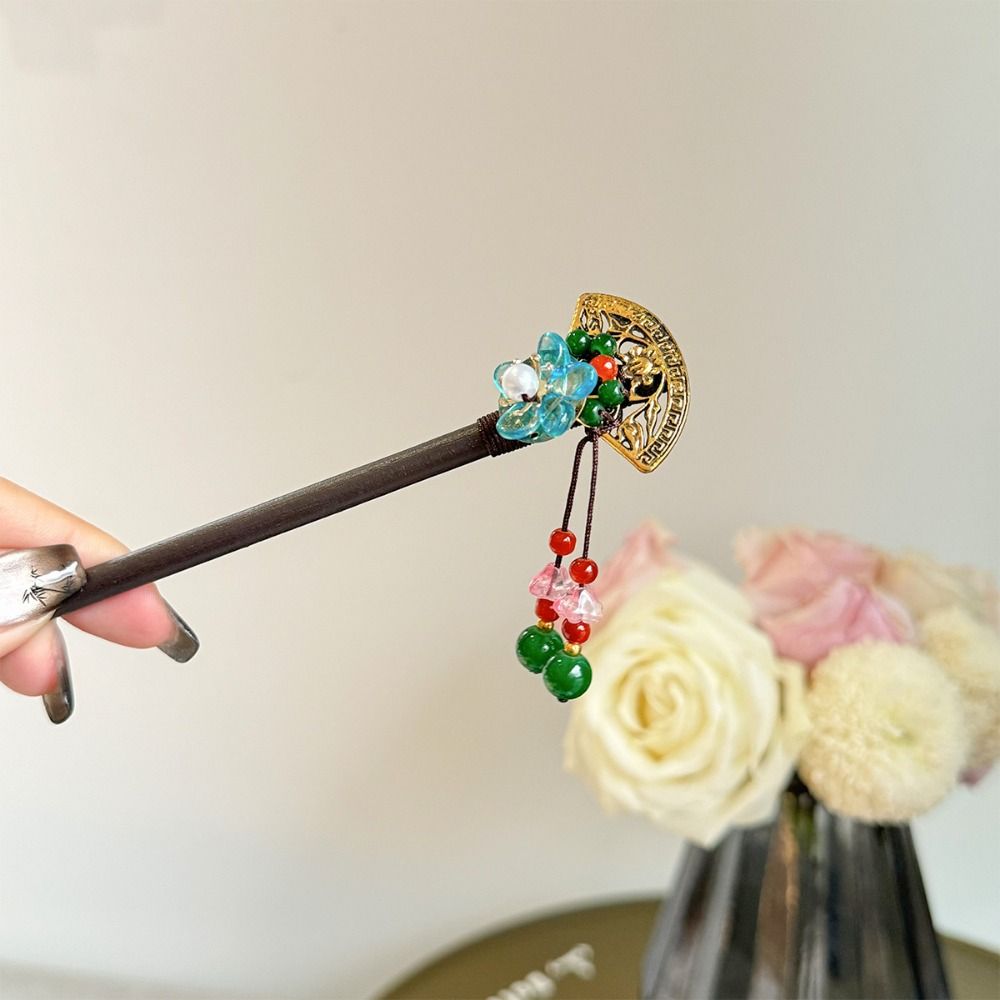 Традиционная вилка для волос Ханьфу, старинный стиль, заколки для волос с цветком, веер, пучок для волос, свадебная вечеринка