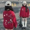 Girls' Korean-Style Plus Velvet Cartoon Sweater - Autumn/Winter Round Neck for Middle and Large Children