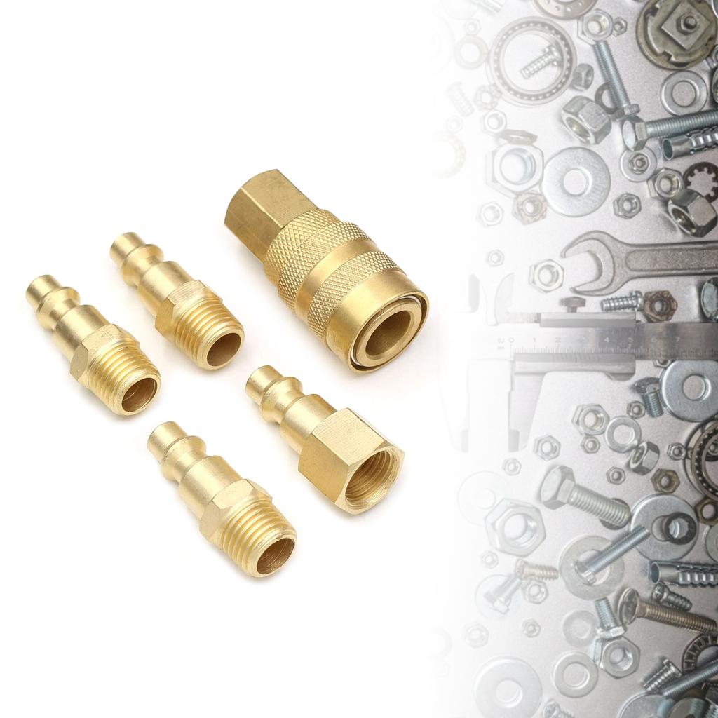 5pcs/set Air Fittings Air Coupler and Plug Kit Solid Brass Quick Connector Set Industrial 1/4" NPT Air Tool Fittings Set