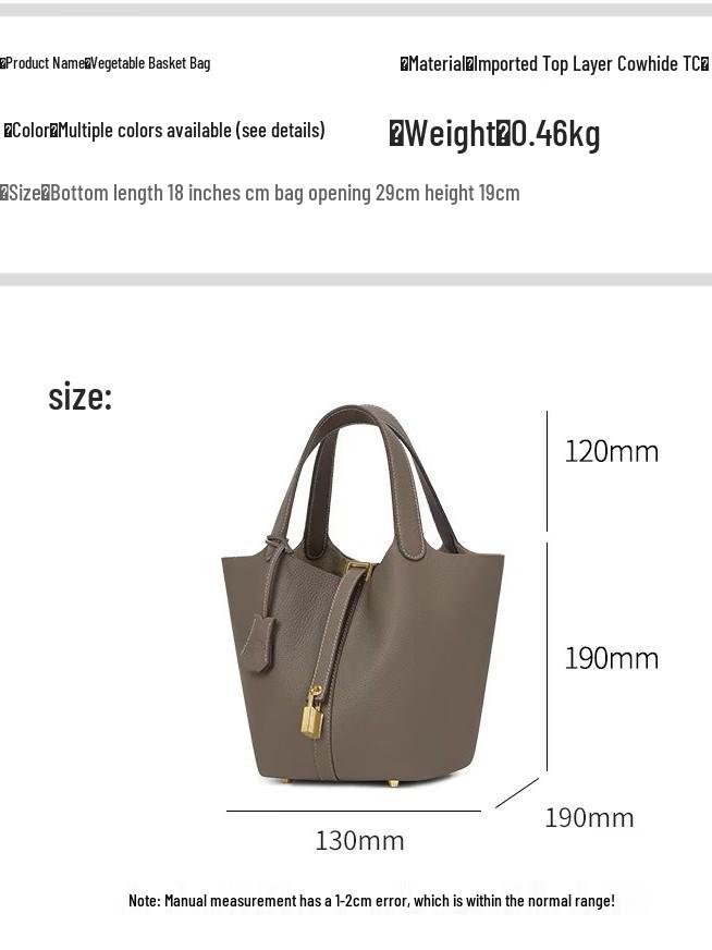 Women's Genuine Leather Bucket Bag - Top Layer Cowhide, Versatile Vegetable Basket Handbag