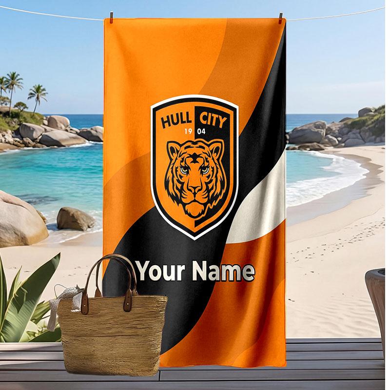 Hull City Personalized Printed Beach Towel Soccer Logo Support Custom Name Text Absorbent Towel For Sport Travel Special Gift