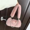 Модная Однотонная Сумка-Клатч Женская из Искусственного Меха Наплечная Сумка Сладкая Роскошная Плюшевая Женская Сумка под Мышку Простая Сумка на Цепочке Женская Сумка Кошелек