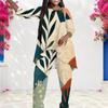 Women Plus Size Printed Round Neck Long Sleeve Layered Top Long Pants Two Piece Set
