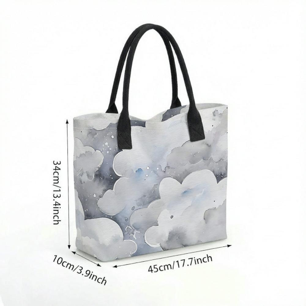 Watercolor Cloud Print Canvas Tote Bag Large Casual Shoulder Bag for Daily Use