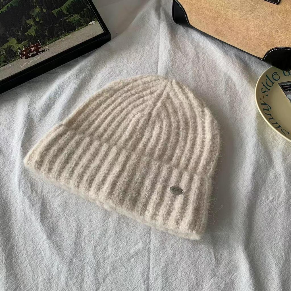 Soft and Skin Friendly Off White Knitted Hat for Women Thickened Warm Woolen Hat for Autumn and Winter Outdoor Windproof Ear Protecting Hat Cold Hat