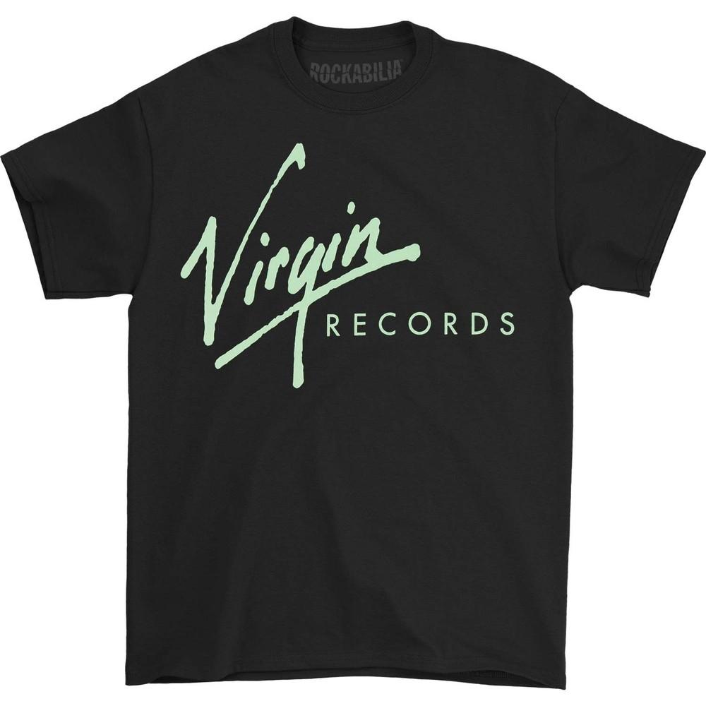 Черная unisex футболка X-Large с зеленым логотипом Virgin Records, приталенная