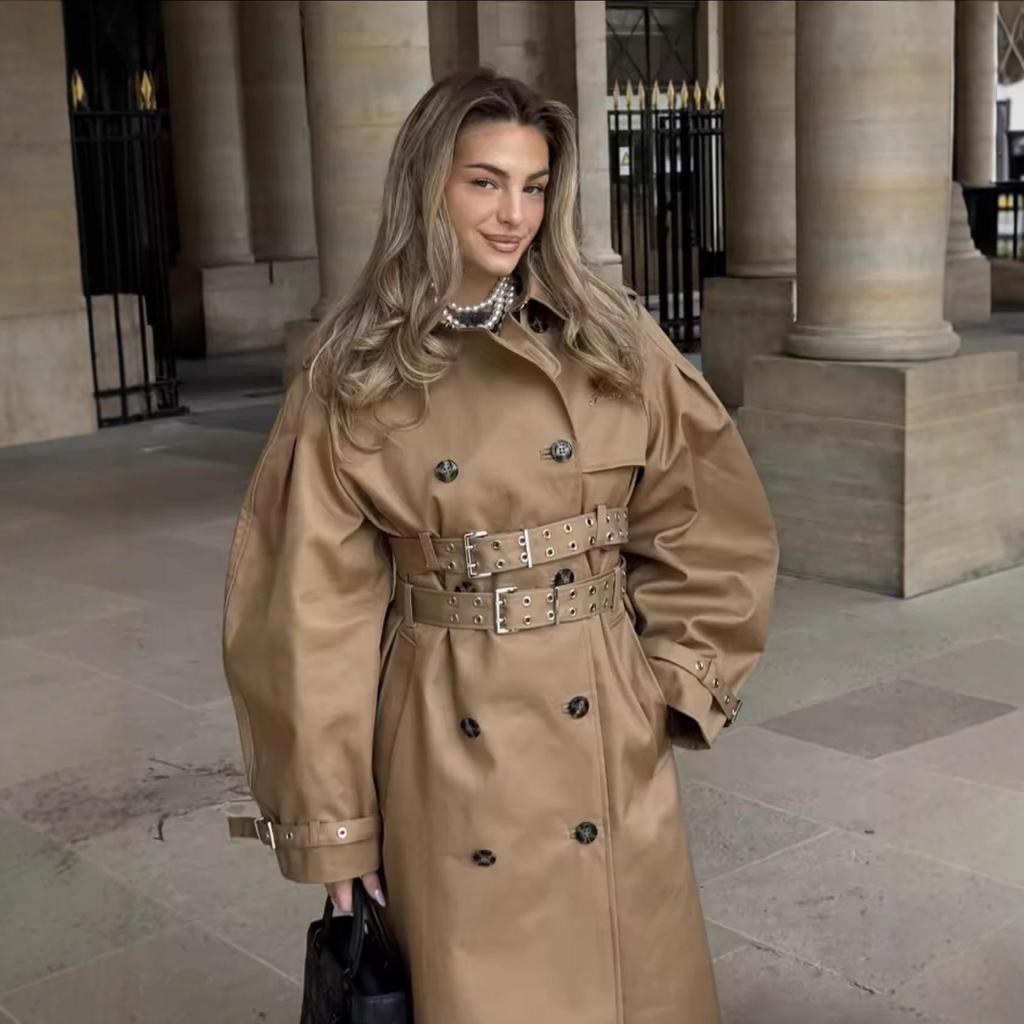 Женское европейское и американское двубортное пальто с лацканами - Повседневная модная модель с акцентом на талию