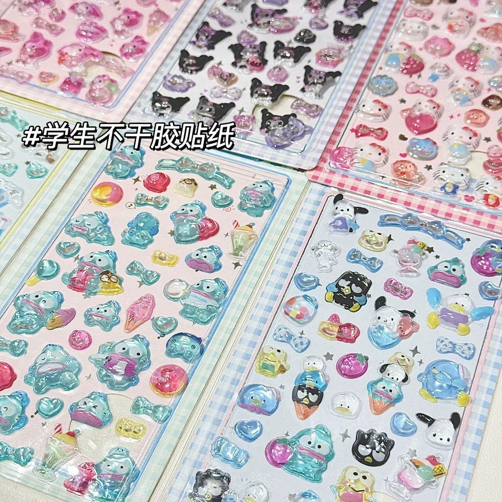 Милые Аниме Хелло Китти 3D Стикеры Sanrio Куроми Циннаморолл Прозрачные Желейные Кристальные Декоративные Стикеры Чехол для Телефона DIY Детская Игрушка