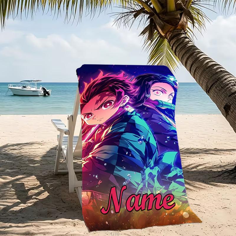 Customizable personalized beach towels Demon Slayer Tanjiro Kamado themed designs.Suitable for the beach, yoga, sports;ideal as beach accessories