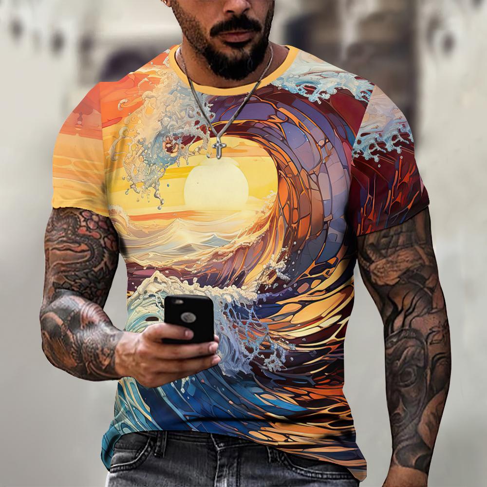 Men's T-Shirt Japanese Style Ukiyo-e Graphic 3D Printed T-Shirt Casual Short Sleeved Tee Outdoor Oversized Men Clothing Tops New