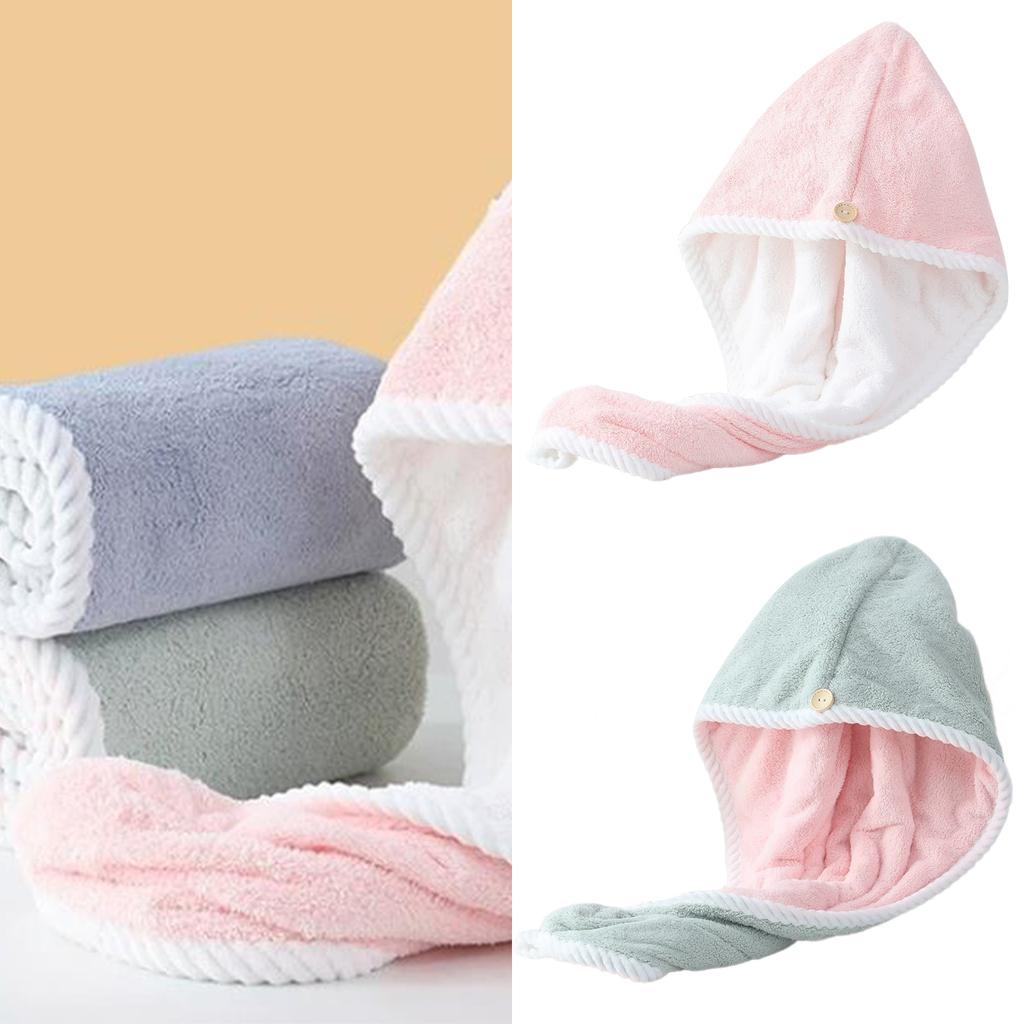 Soft and Absorbent Hair Drying Caps Coral Fleece Hair Towel Wrap for All Ages Button Closure Moisture Absorption