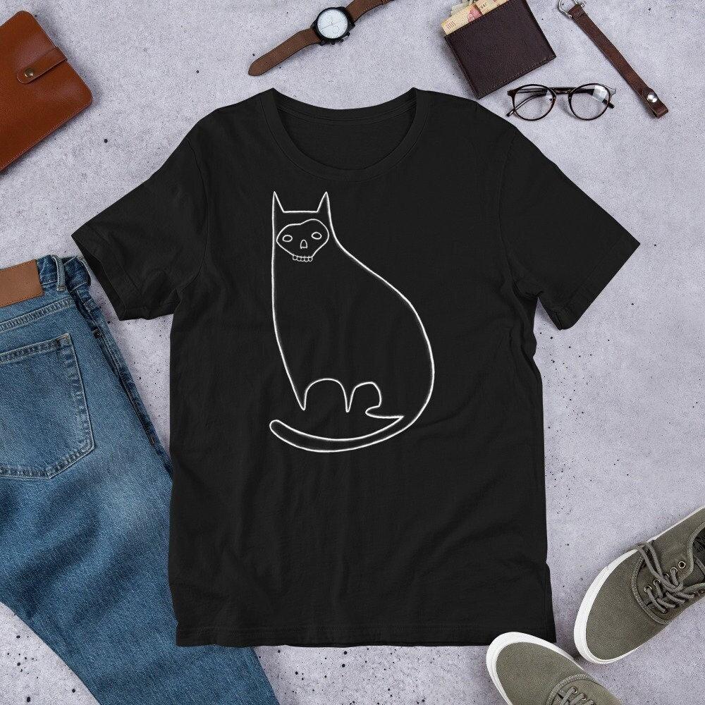 STRAIGHT CUT T-SHIRT Black Cat Skull Gothic Birthday Gifts Creepy Weird Horror Punk Skulls Spooky Goth Cats Dark Academia Goth Spring Gifts