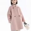 Модное шерстяное пальто для девочек цвета розовой сакуры, свободное шерстяное пальто на хлопковой подкладке для детей на осень и зиму