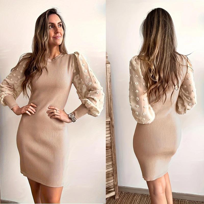 Осеннее женское однотонное платье с длинным рукавом