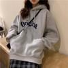 Women Long Sleeve Hooded V Neck Loose Pullovers Female Tops Solid Color Sweatshirts