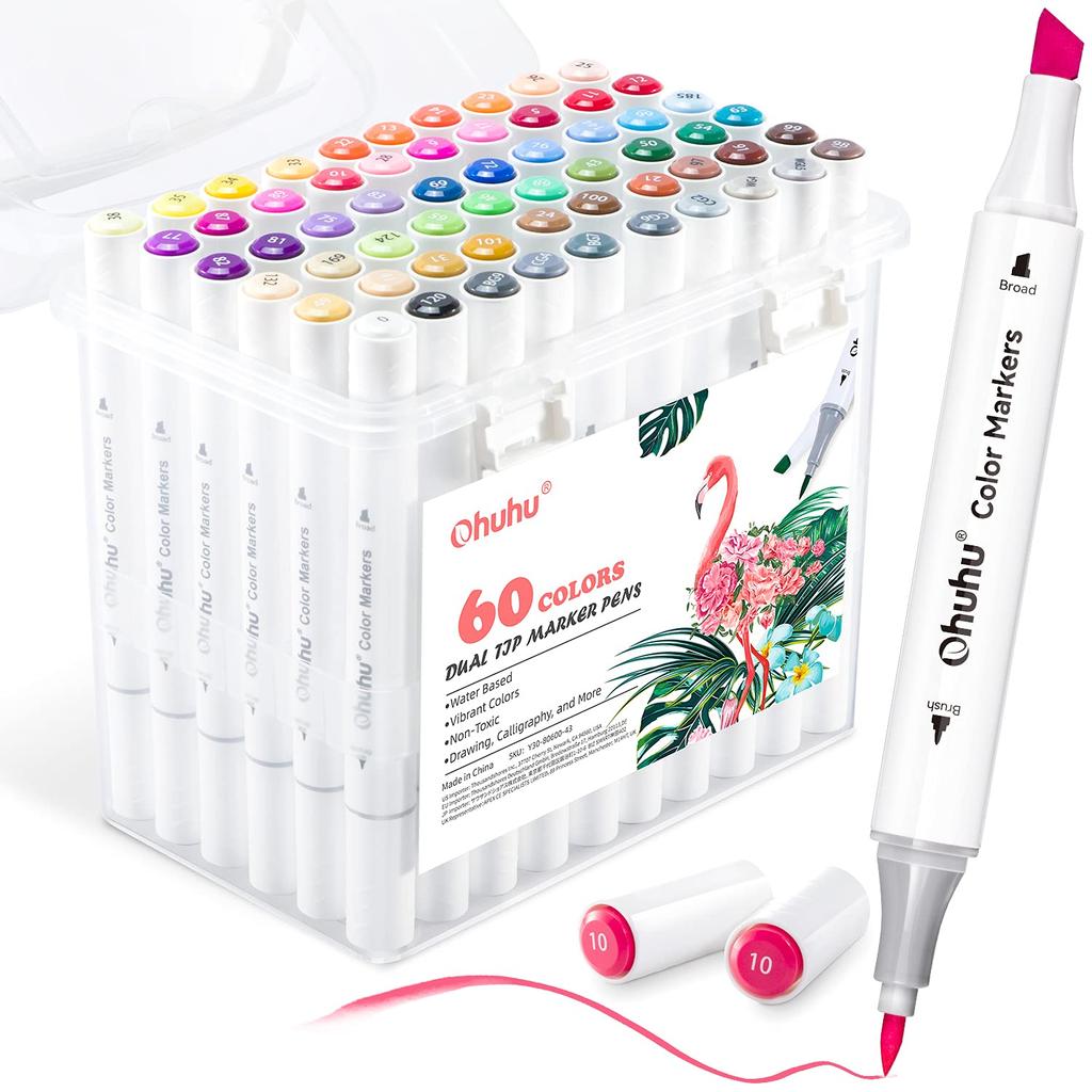 Ohuhu Marker Art Marker 59 60 Pieces Marker Illustration Brush Watercolor Vivid Picture Coloring Storage Case Included Water-based Pen, Colors, Pen,