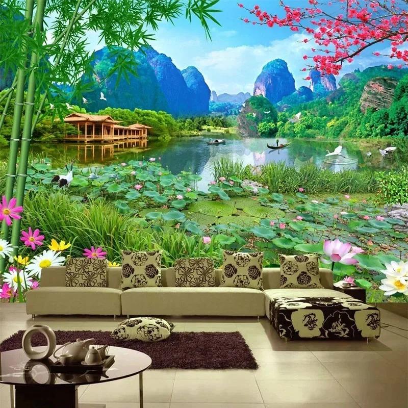Фотообои 3d Природа Пейзаж Цветок Лотоса Фотообои Гостиная Телевизор Диван Кабинет Фон Декор Обои