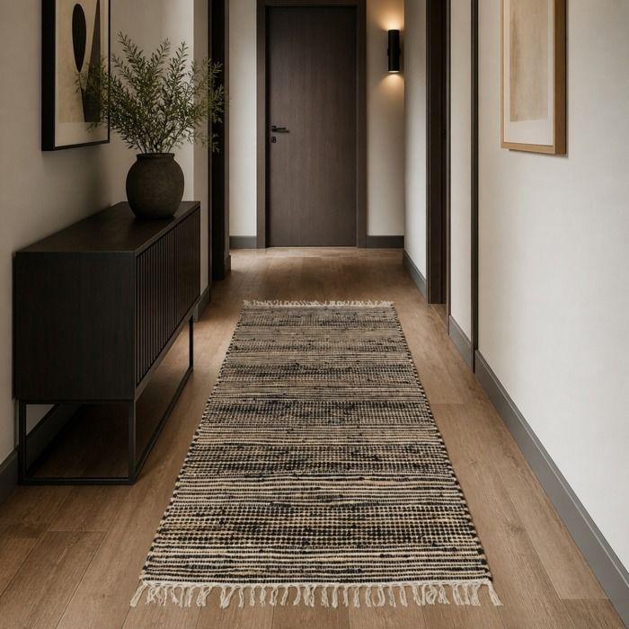 Tapis - THE DECO FACTORY - TOFOU_NOIR NATUREL - 60x110 cm - Jute & coton recyclé - Rayé noir/beige