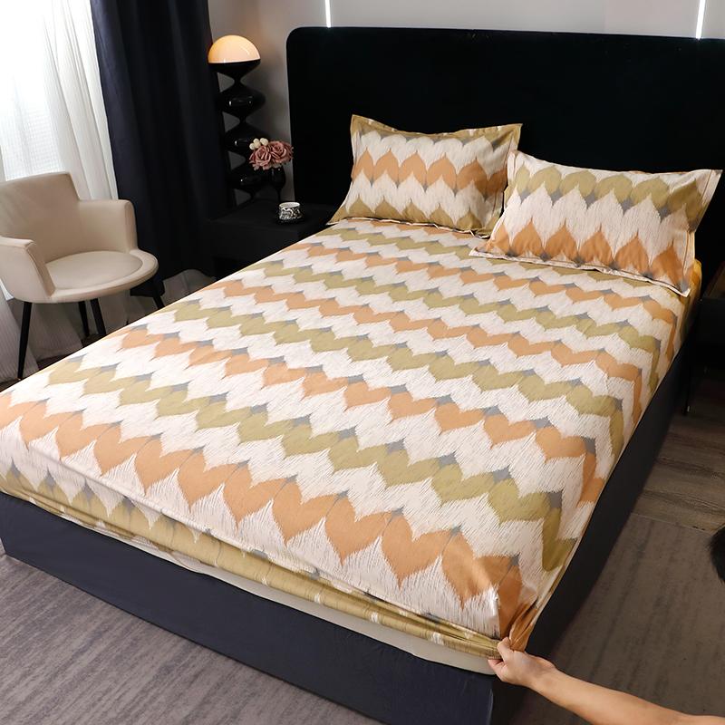 Pure Cotton Fitted Bed Sheets Geometric Bedsheet Non-slip Bed Cover Skin-friendly Bed Linen Couvre Lit (Pillowcase Need Order)