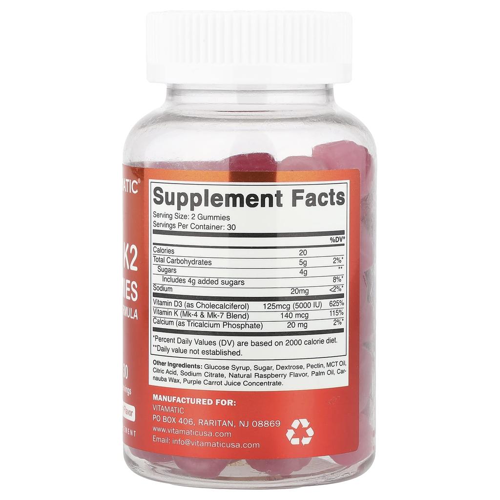 D3 + K2 Gummi Jelly, Natural Raspberry, 60 Gummi Jelly