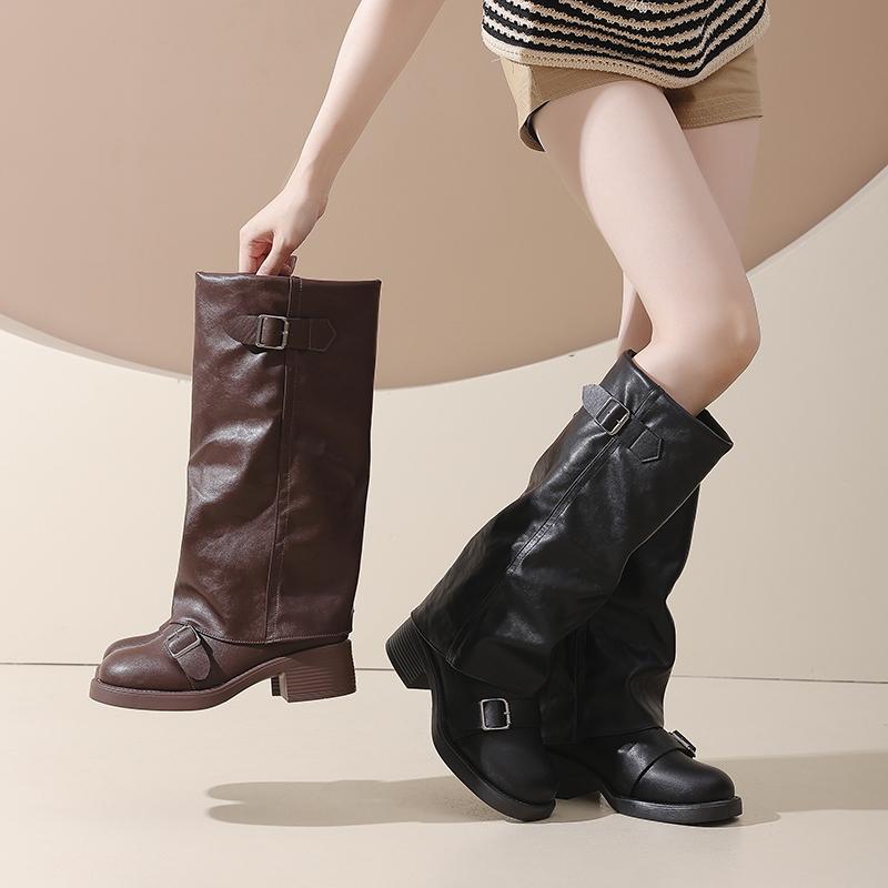 New Style Woman Boots Knee High Platform Chunky Heels Trend Punk Gothic Rock Leather Women's Shoes Motorcycle Footwear
