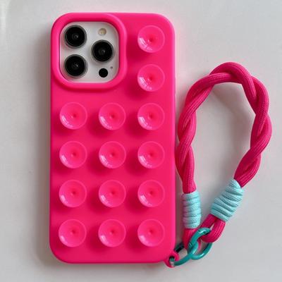 Модный 3D Милый Конфетный Жидкий Силиконовый Чехол на Присосках для iPhone 16 15 14 Plus 11 12 13 Pro Max Мягкий Чехол со Шнурком на Запястье
