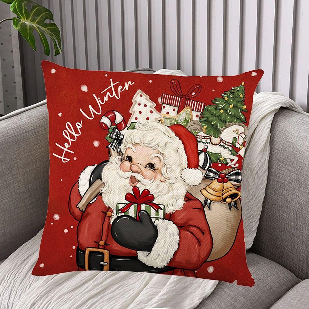 2 шт. 45x45 см Рождественская наволочка Мягкая роскошная наволочка для декоративной подушки из дакрона Удобная прямоугольная наволочка для диванной подушки Санта-Клаус