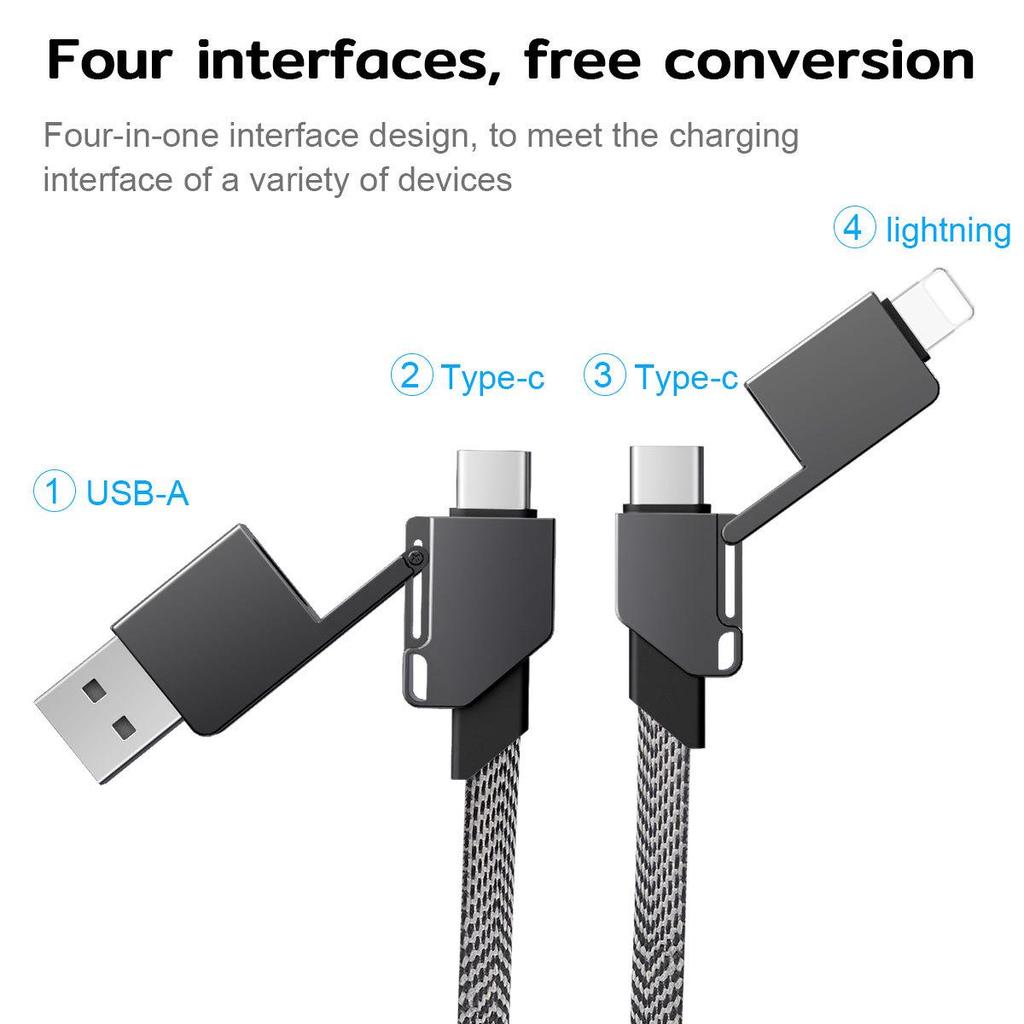 2024 Сплав цинка Магнитный Кабель 4-в-1 Type-C PD60W Power Bank