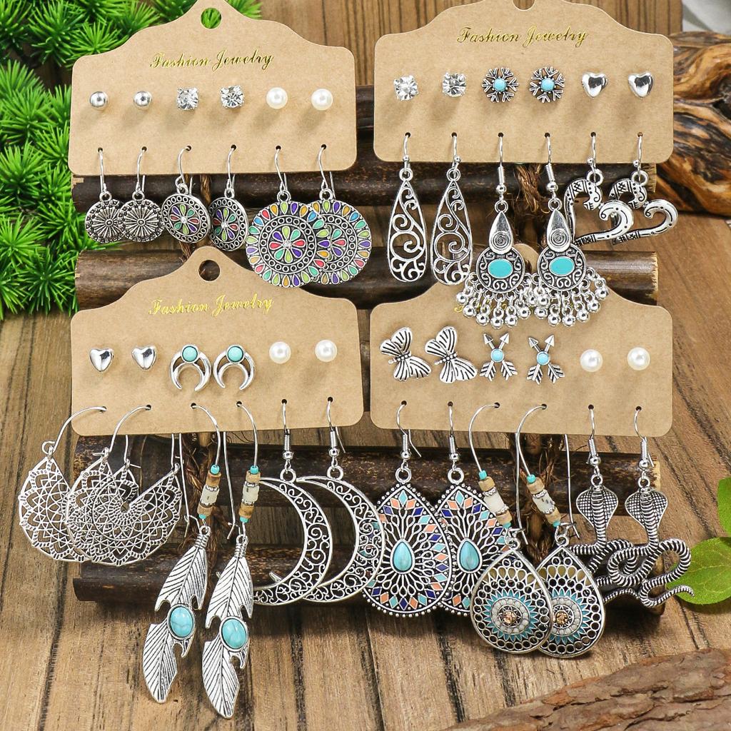 Vintage Boho Geometric Dangle Earrings for Women Ethnic Drop Earrings Jhumka Zircon Gift Ear Studs and Earrings Integrated