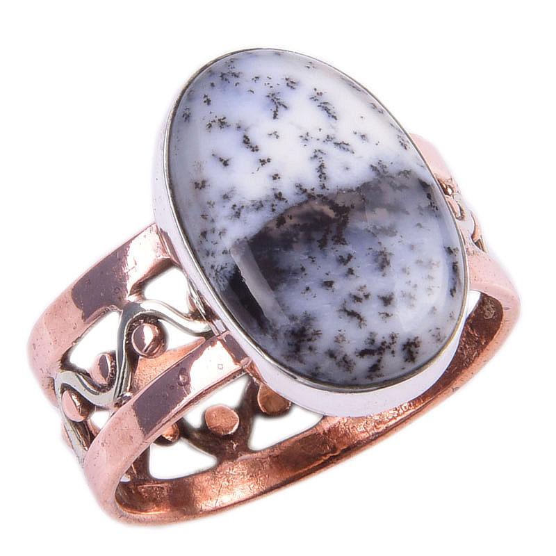 Кольцо с натуральным опалом и дендритом из стерлингового серебра 925 пробы в двухцветном исполнении S.9 H3A93