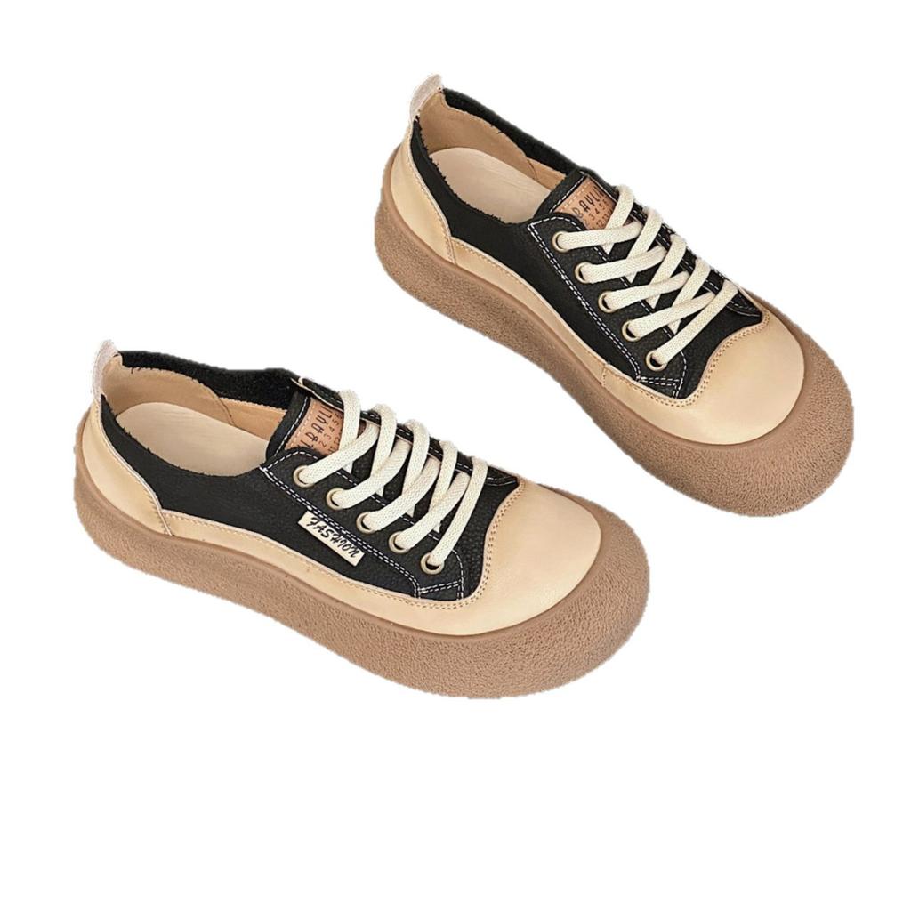 The First Layer of Cowhide Retro Little White Shoes Women's Flat-soled 2025 New Spring and Summer Thick-soled Single Shoes Sports and Leisure Board S