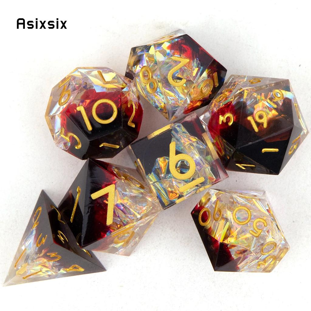 7 шт., черные, красные, желтые кубики с острыми краями, многогранные кубики из смолы, подходящие для ролевых ролевых игр, настольная игра
