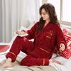 Пижамы для женщин, зимние коралловые бархатные утолщенные бархатные свадебные праздничные осенне-зимние фланелевые годичные красные домашние костюмы