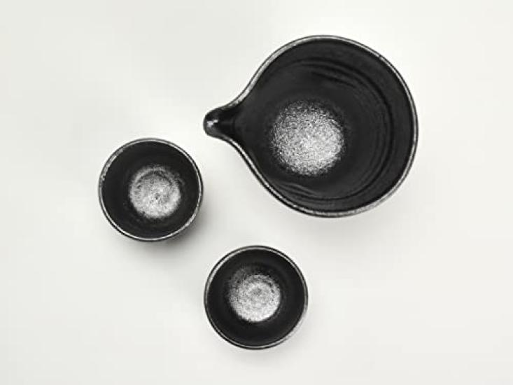 Bonsai Tao Shigaraki ware sake luster cup, black,