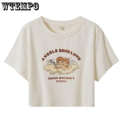 Женская тонкая футболка с короткими рукавами и милым принтом, круглый вырез, большие размеры, свободные повседневные и универсальные топы