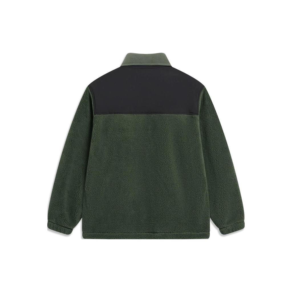 Li Ning Sports Lifestyle Series Color Block свободная флисовая теплая трикотажная куртка унисекс куртка Тимьяново-зеленый AFDT841-3