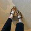Sheepskin Version~ Niche Leopard Print Suede One-word with Light Mouth Single Shoes Women's Flat Bottom Mary Zhenzi