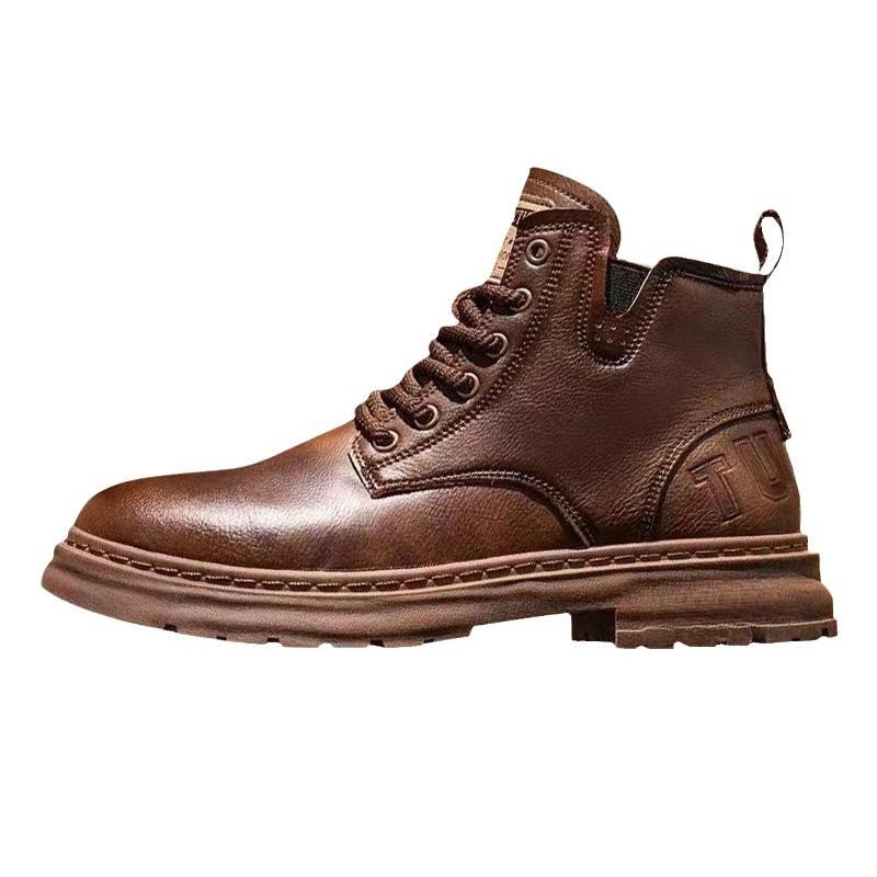 British Men's Shoes Autumn and Winter New High-top Velvet Leather Breathable Casual Shoes Trendy with Retro Martin Boots Men