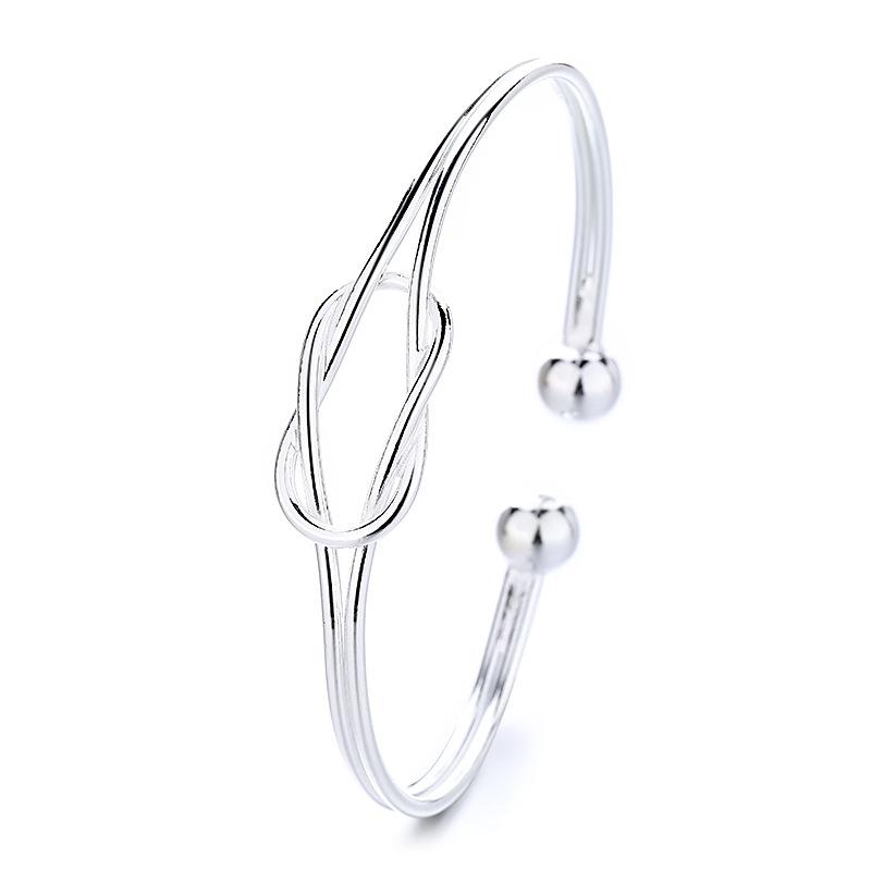 S999 Sterling Silver Concentric Knot Silver Bracelet for Women with Personalized Lines and Versatile Bracelets for Young Women As Holiday Gifts