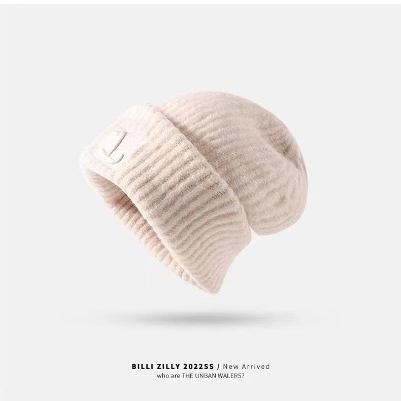 Korean Style Women's Winter Hat: Fashionable Rabbit Wool, Velvet-Lined, Warm Knitted Pullover.