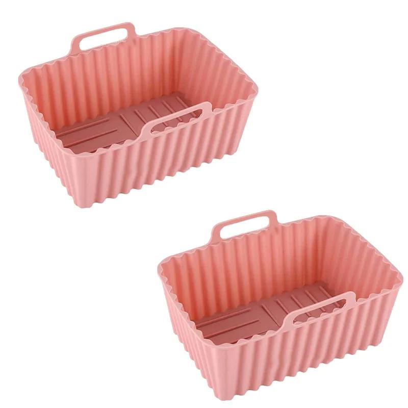 2PCS Silicone Air Fryer Liner Heat Resistant Baking Tray for Oven Microwave Rectangular Non-stick Baking Pan Kitchen Accessories